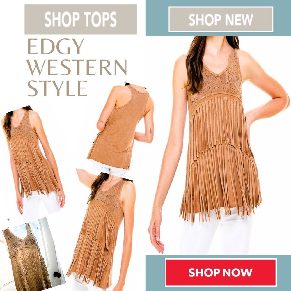 🔥📢BULLY Designer FRINGE TOP Gem & Stud TANK TOP Bling TEE📢BUY NOW💲💓